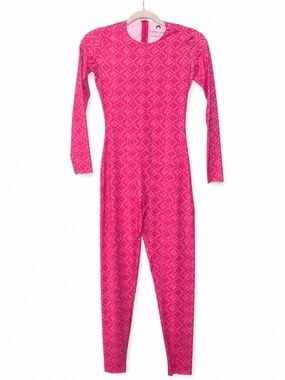 Marine Serre White Line Pink Monogram Long Sleeve Catsuit Jumpsuit